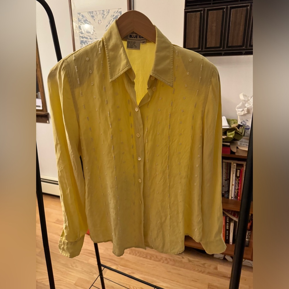 Vintage 80s Yellow Silk Blouse 6P